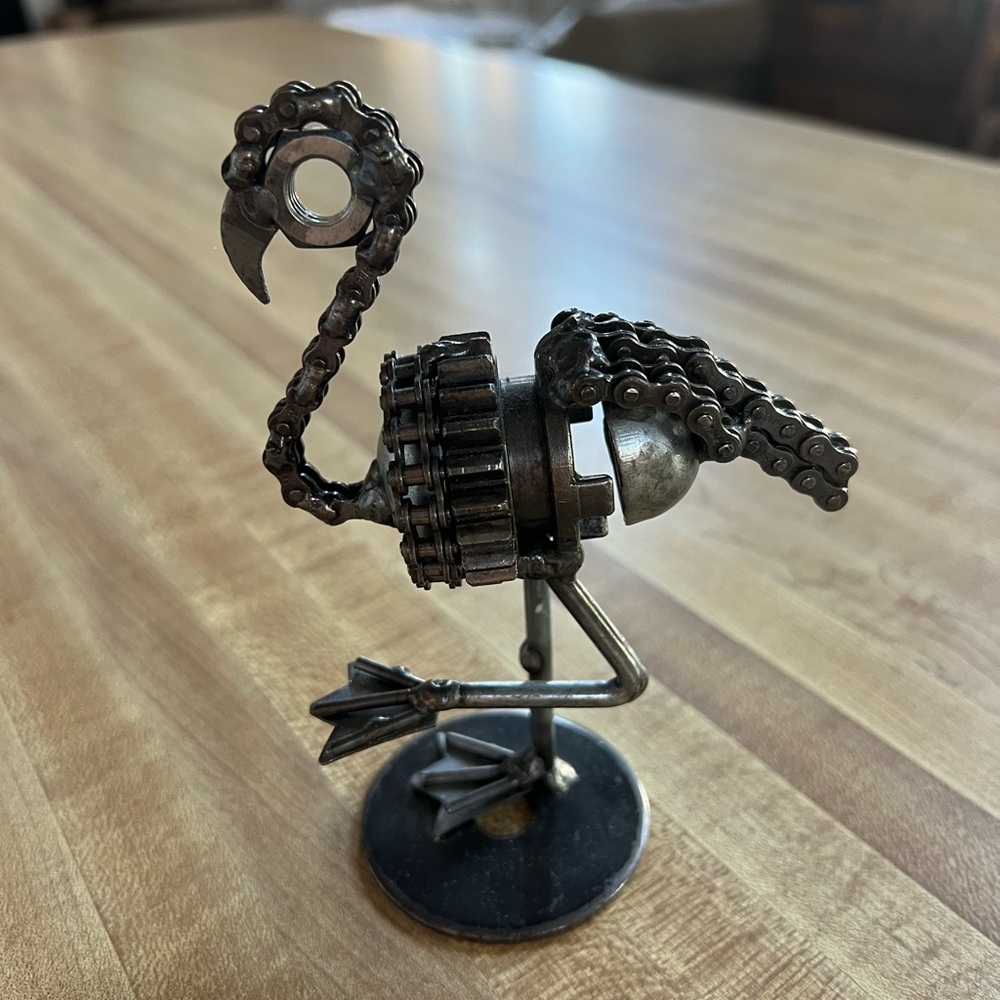 Industrial Metal Gear Chain Flamingo Sculpture